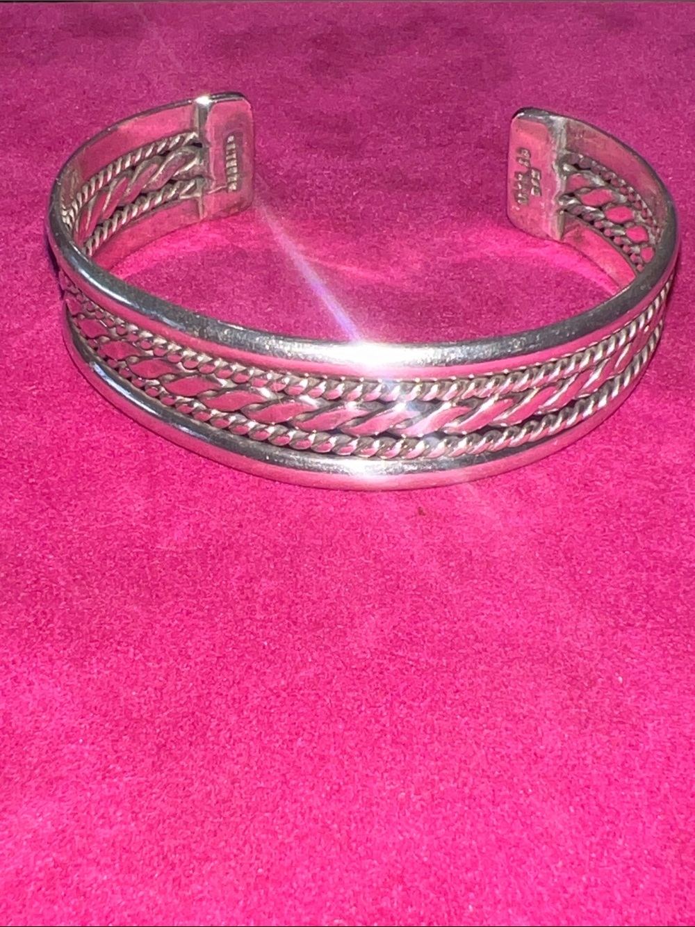 Sterling Silver Mexican Braided Cuff Bracelet - unisex, vintage